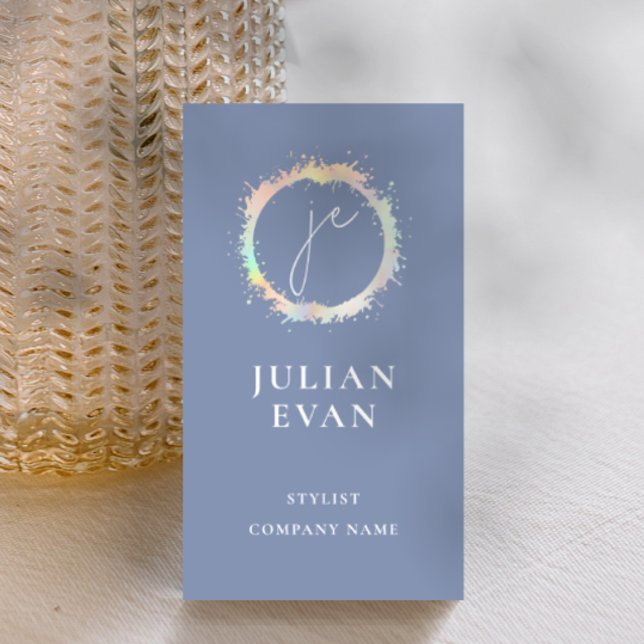 Modern Holographic Monogram Dusty Blue Business Card (Creator Uploaded)