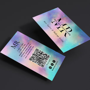 Modern Holographic Monogram QR Code & Social Media Business Card