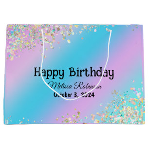 Modern Holographic Pastel Glitter  Large Gift Bag
