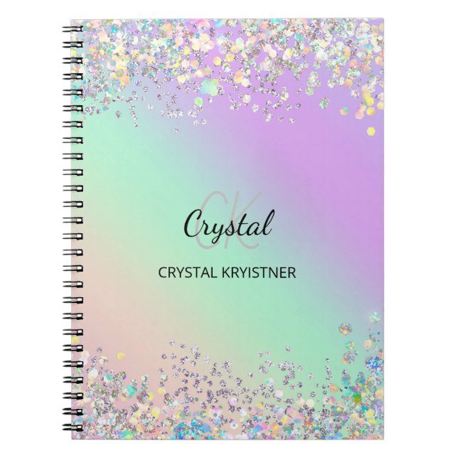 Modern Holographic Pastel Glitter  Notebook (Front)