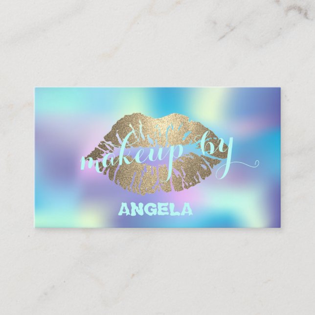 Modern Holographic Proffesional,Lips Makeup artist Business Card (Front)