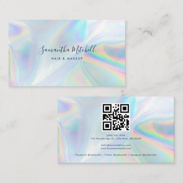 Modern Holographic QR Code Script Business Card (Front/Back)