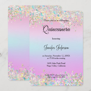 Modern holographic Quinceanera Invitation