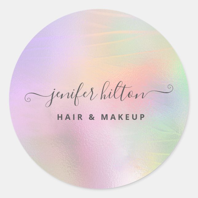 Modern holographic rainbow  abstract signature classic round sticker (Front)