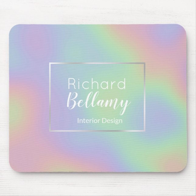 Modern Holographic Rainbow Effect Metal Frame Mouse Pad (Front)