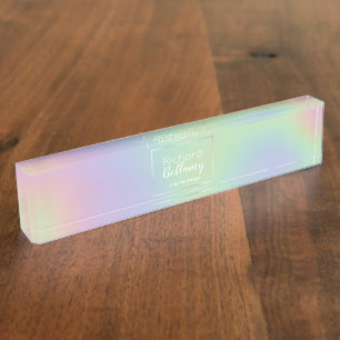 Modern Holographic Rainbow Effect Metal Frame Nameplate