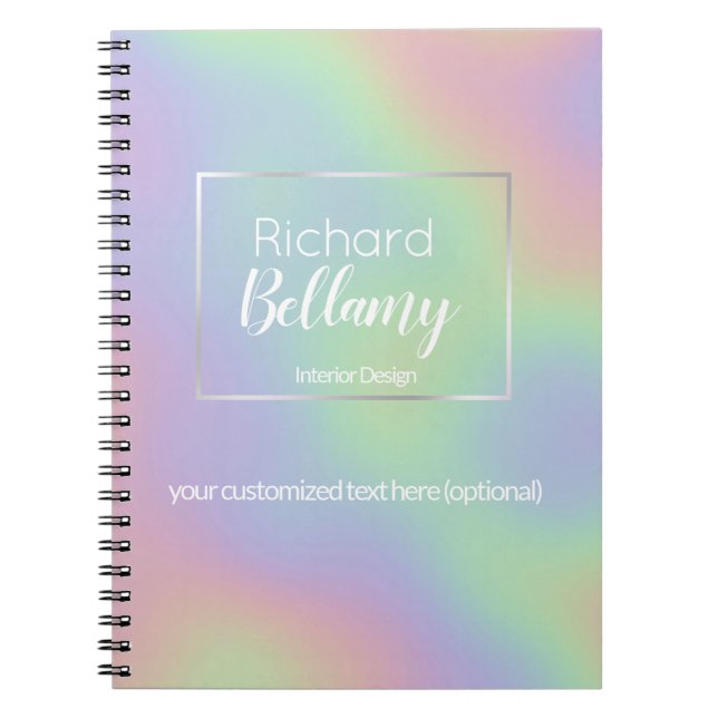Modern Holographic Rainbow Effect Metal Frame Notebook (Front)
