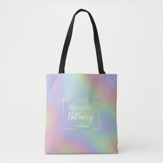 Modern Holographic Rainbow Effect Metal Frame Tote Bag (Front)