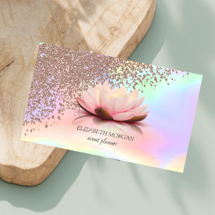 Modern Holographic Rose Gold Diamonds Lotus Business Card