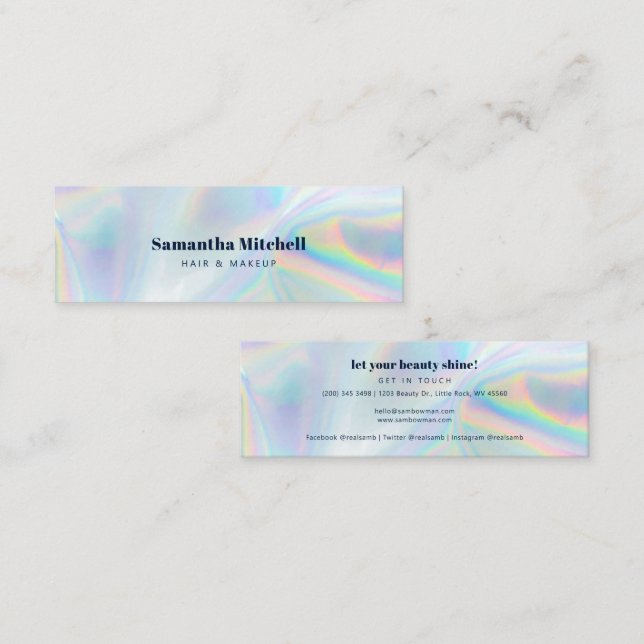 Modern Holographic Salon Beautician Makeup Mini Business Card (Front/Back)