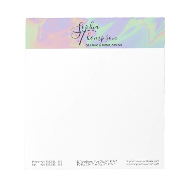 Modern Holographic Script Rainbow Pastel - Notepad (Front)