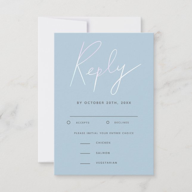 Modern Holographic Script Wedding RSVP Meal Choice Card (Front)