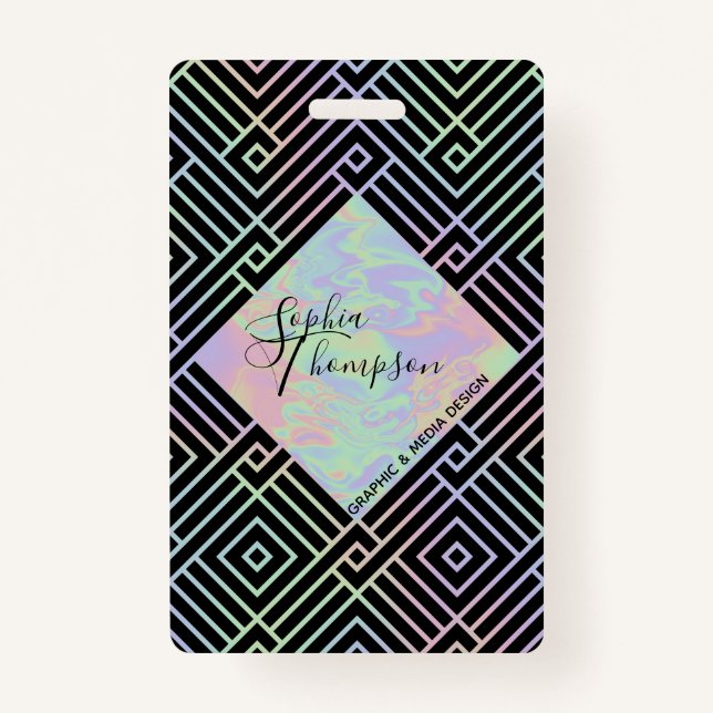 Modern Holographic Symmetric Pattern - Badge ID Badge (Front)