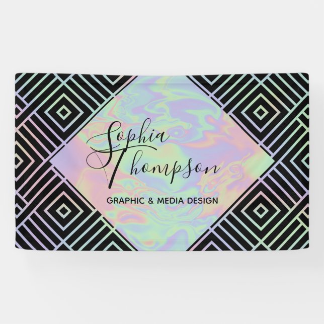 Modern Holographic Symmetric Pattern Banner (Horizontal)