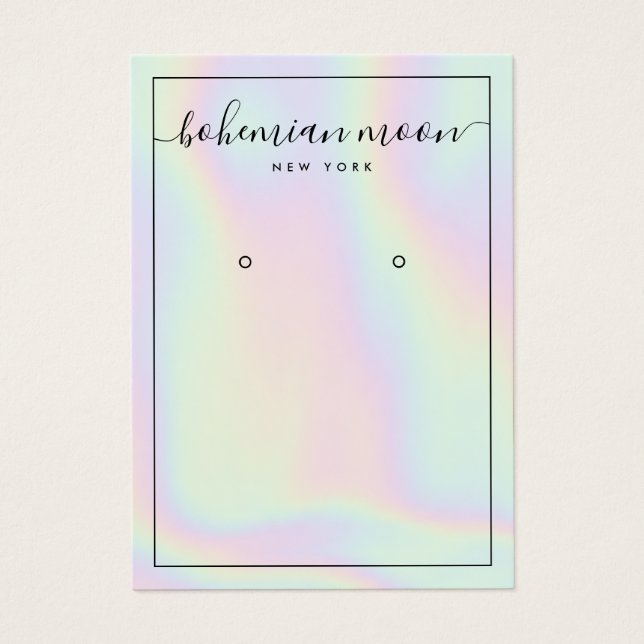 Modern holographic unicorn script earring display (Front)