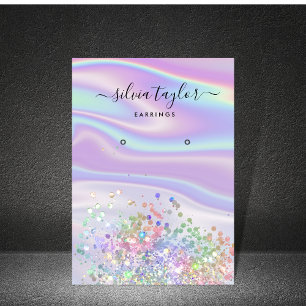 Modern holographic unicorn script earring display business card