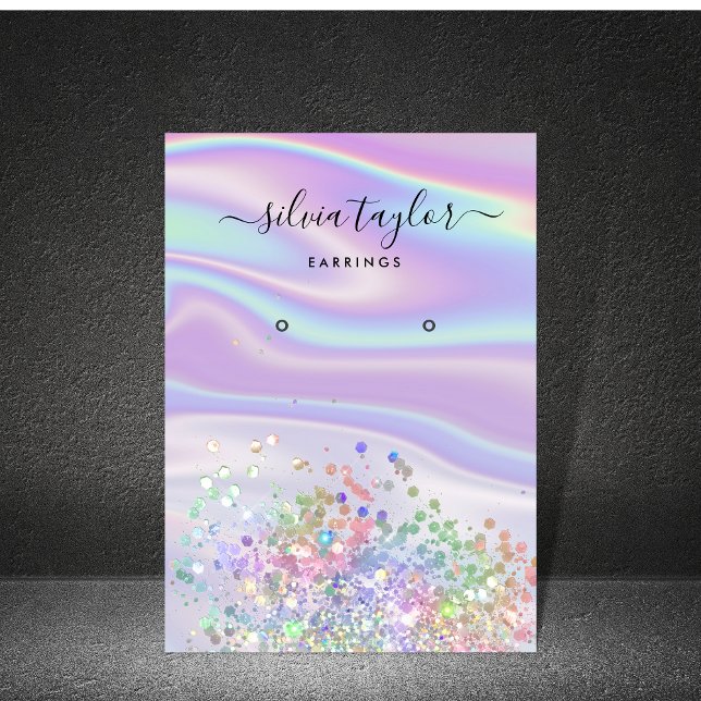 Modern holographic unicorn script earring display  business card (Creator Uploaded)