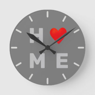 Modern Home Heart on Grey Round Clock