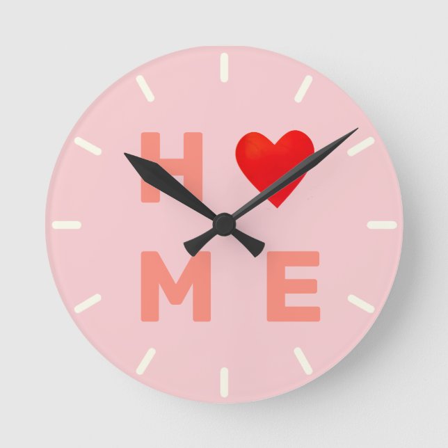Modern Home Heart on Pink Round Clock (Front)