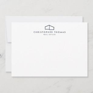 Modern Home Logo in Navy Blue Flat Note Card