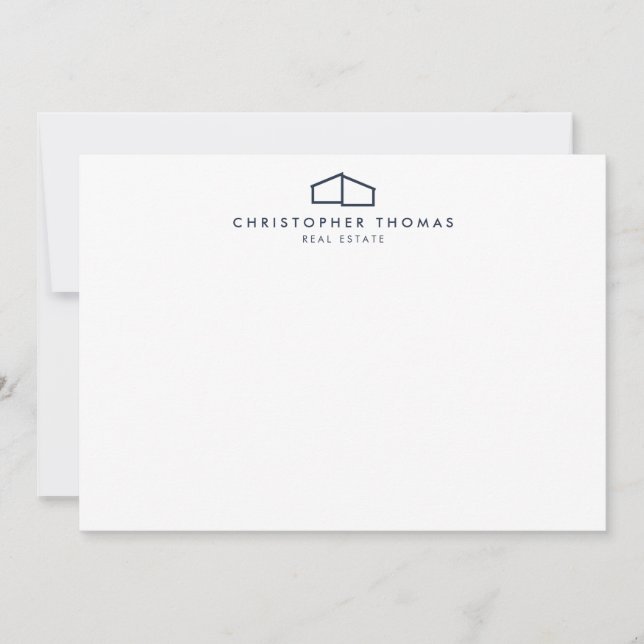 Modern Home Logo in Navy Blue Flat Note Card (Front)