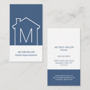 Modern Home Logo Monogram Vertical Navy Blue White Business Card
