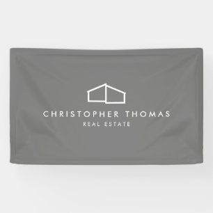 Modern Home Logo Real Estate, Realtor Grey Banner
