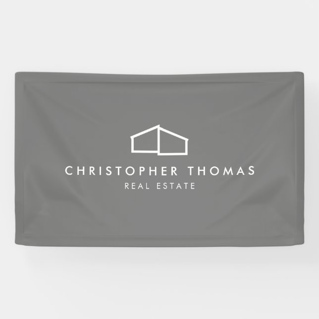 Modern Home Logo Real Estate, Realtor Grey Banner (Horizontal)