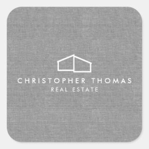 Modern Home Logo Real Estate, Realtor Grey Linen Square Sticker