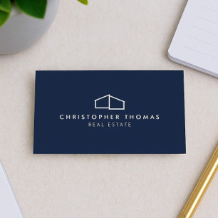 Modern Home Logo Real Estate, Realtor Navy Blue Business Card
