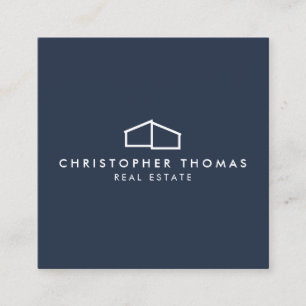 Modern Home Logo Real Estate, Realtor Navy Blue Square Business Card