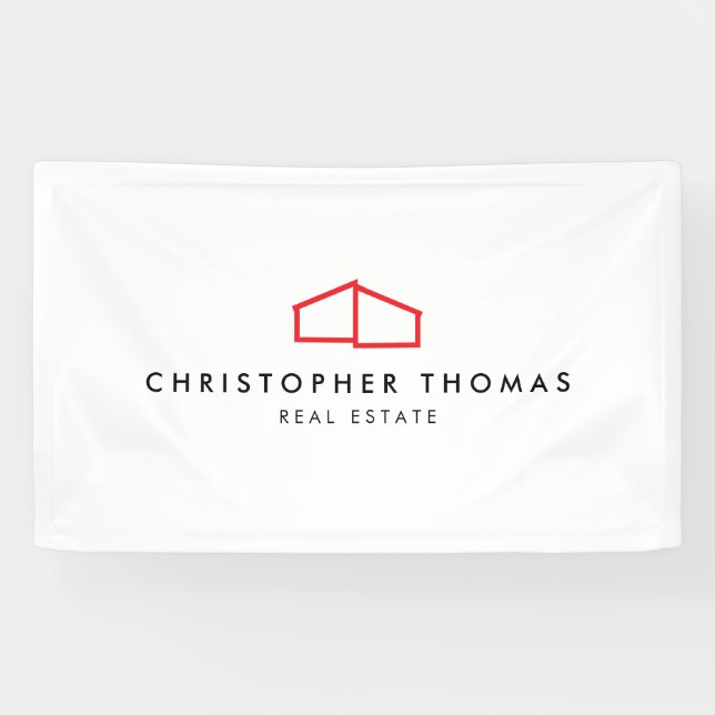 Modern Home Logo Real Estate, Realtor Red/White Banner (Horizontal)