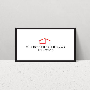Modern Home Logo Real Estate, Realtor Red/White Business Card