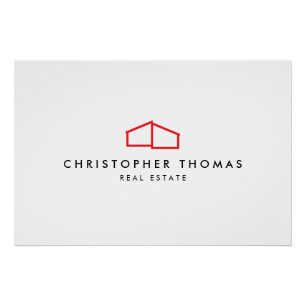 Modern Home Logo Real Estate, Realtor Red/White Poster