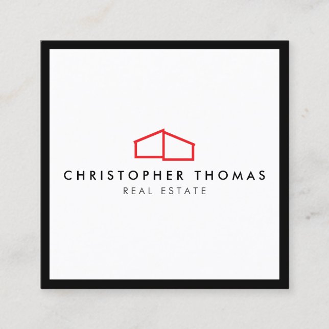 Modern Home Logo Real Estate, Realtor Red/White Square Business Card (Front)
