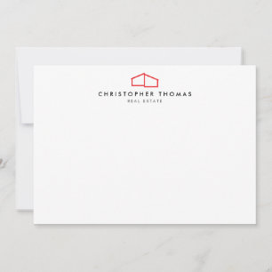 Modern Home Logo Realtor Red/White Flat Note Card
