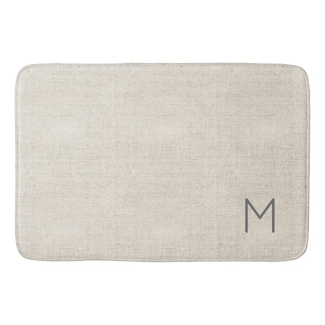 Modern Home Natural Linen Texture INITIAL Chic Bath Mat (Front)
