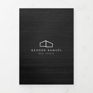 Modern Home Real Estate Logo Dark Wood Tri-Fold Card