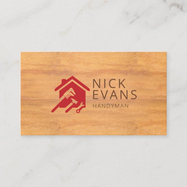 Modern Home Repair Logo Wood Grain Business Card (Front)