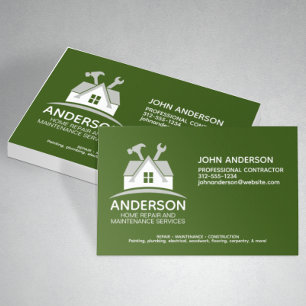Modern Home Repair Maintenance Service Green Business Card