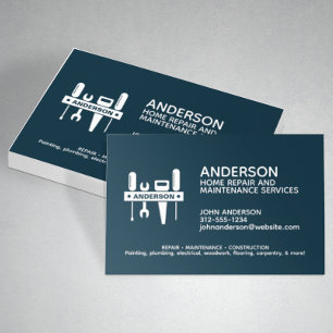 Modern Home Repair Maintenance Service Navy Blue Business Card
