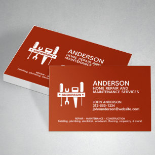 Modern Home Repair Maintenance Service Red Business Card