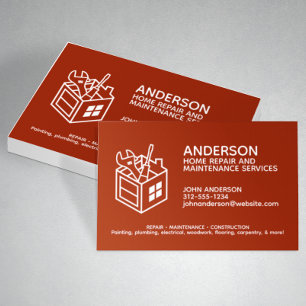 Modern Home Repair Maintenance Service Red Business Card