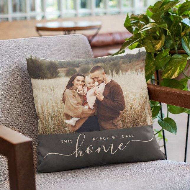 Modern Home Simple Script Photo Charcoal Cushion ("home sweet home" - lovely addition to your cozy abode)