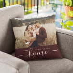 Modern Home Simple Script Photo Sangria Red Cushion<br><div class="desc">"This place we call home" - snuggle up to the sentiment in this modern pillow! This simple, modern photo design features your favourite photo over trendy script calligraphy with minimalist typography reading THIS PLACE WE CALL HOME. Great Housewarming gift after moving in or a sweet gift for Valentine's Day. This...</div>