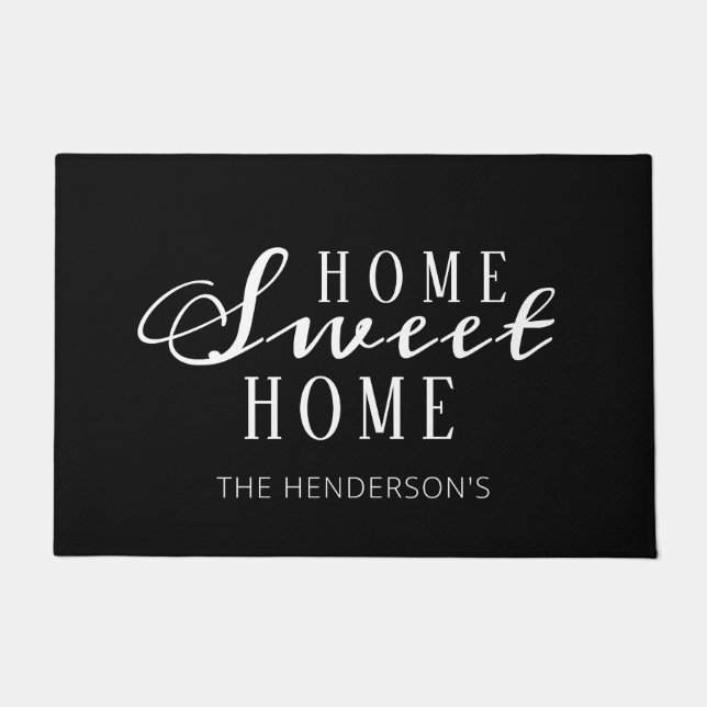 Modern Home Sweet Home Black White Personalized Doormat (Front)
