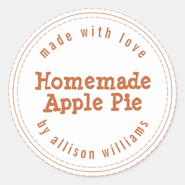 Modern Homemade Apple Pie Burnt Orange Classic Round Sticker (Front)