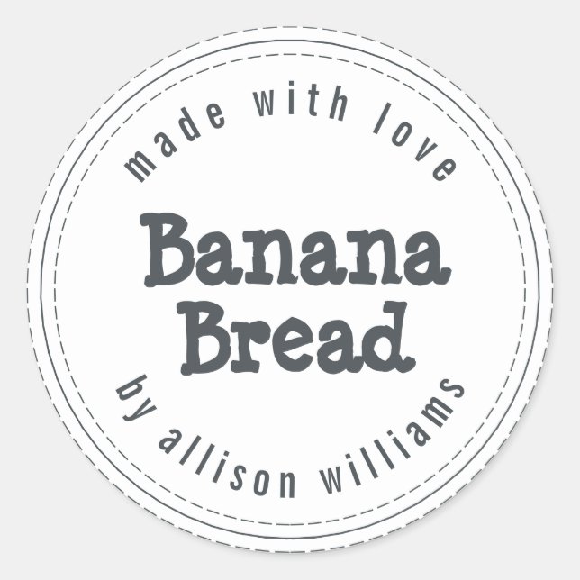 Modern Homemade Banana Bread Black White Classic Round Sticker (Front)