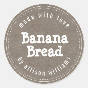 Modern Homemade Banana Bread Kraft Paper Classic Round Sticker