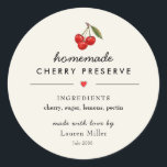 Modern Homemade Cherry Jam jar Sticker<br><div class="desc">Watercolor cherry illustration Homemade jam jar label with ingredient list in modern script on ecru background</div>